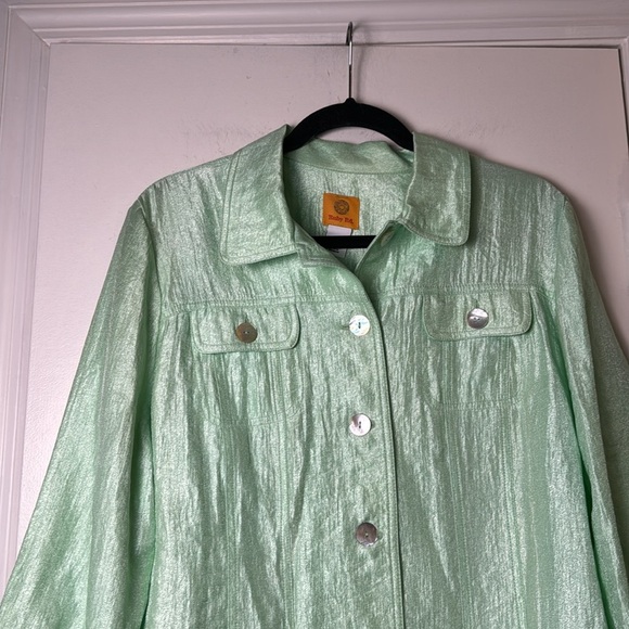 Casual Ruby Rd. Iridescent Green Button Up Spring Jacket Size 16 - Picture 3 of 8